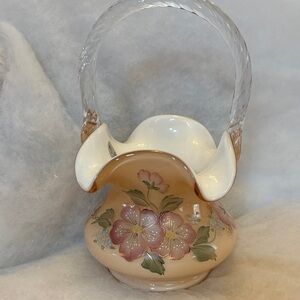 Fenton white and pink basket- Designer Showcase Series - hand painted